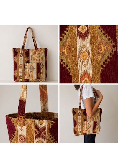 Bk Gift El Yapımı Otantik Türk Kilim Omuz Çantası -12, Günlük, Kitap, Tablet, Plaj Ve Seyahat Çantası Çok Renkli