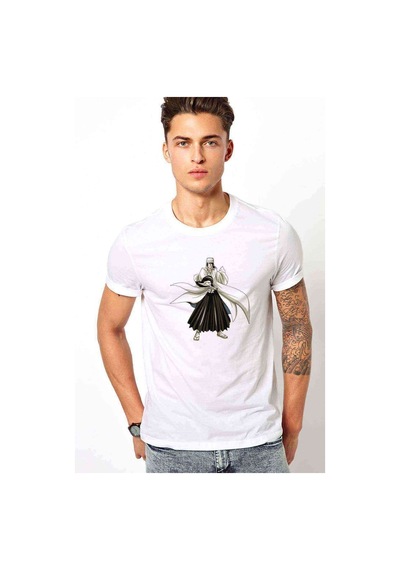 Anime Byakuya Kuchiki Baskılı Beyaz Erkek Tshirt