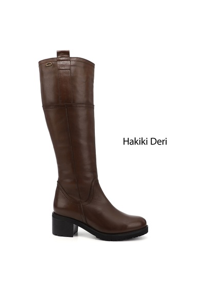 Gönderi(R) Kadın Kahve Antik Fermuarlı Kalın Topuklu Hakiki Deri Çizme Dkzc61363591 Kahverengi