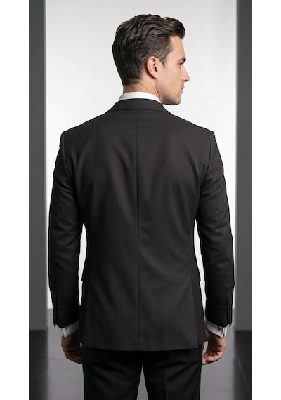 Plus Scorpion Ck 142 Slim Fit Mikro Desenli Erkek Ceket Yazlık Pike Kumaş Çift Yırtmaç Blazer Siyah