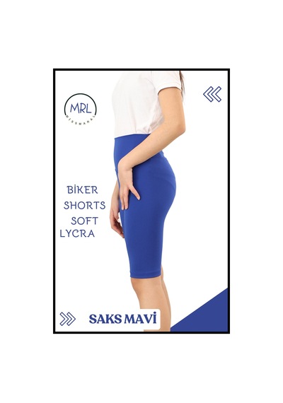 Biker Şort Yüksek Bel İç Göstermez Esnek Yumuşak Likralı Soft Tbiker Basics Saks Mavi Mavi