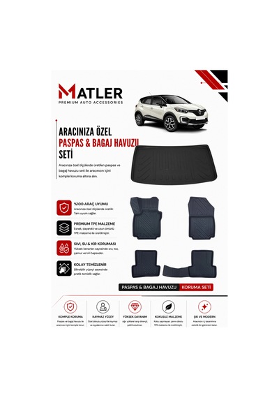 Renault Captur 2013 Model 4d Ekstra Havuzlu Paspas Ve Bagaj Havuzu Set