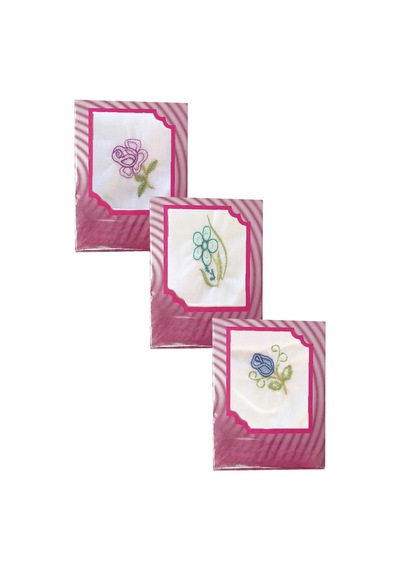3 Lü Özel Paket Premium Kadın İşlemeli Mendil Seti %100 Pamuk 28x28 Cm