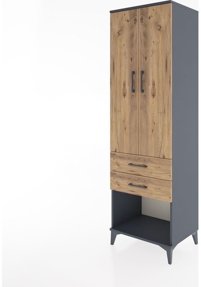 Hyperion Dolap Tek Raflı 2 Çekmeceli Tek Askılı 60x44x195 Antrasit-çam Antrasit