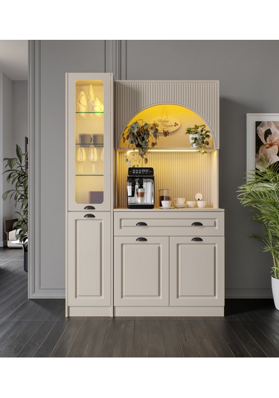 Siena Kum Beji Midi Sol Vitrinli 130 Cm Komple Mdf Led Aydınlatmalı Kahve Köşesi