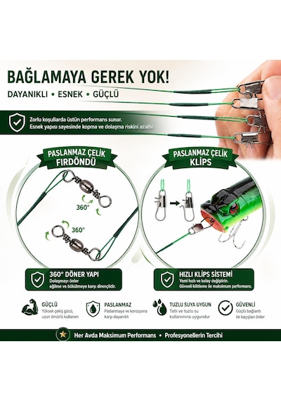 Valkyrie 60 Adet Çelik Fishing Leader Seti Paslanmaz Çelik Olta Halatı Lider Teli 3 Boy Karışık