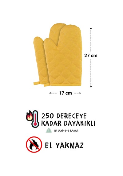 Simple 3lü Set Ayar Askılı Cepli Mutfak Önlüğü Seti 2 Eldiven Şef Garson Kafe Aşçı Barista Sarı