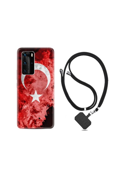 Huawei P40 Pro Kılıf Boyun Askılı Şanlı Türk Bayrağı 1315