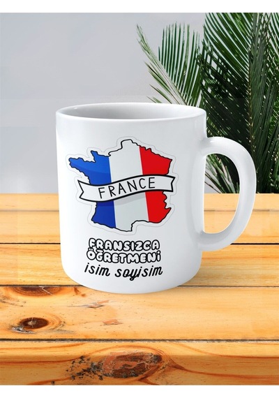 Fransızca French Öğretmeni Baskılı Kupa Bardak İsimli Kişiye Özel Harita Çok Renkli