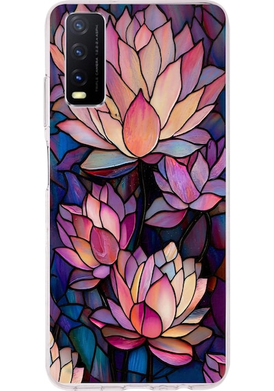 Printify Vivo Y20s İle Uyumlu Vitray Sessiz Lotus Tasarımlı Şeffaf Silikon Kılıf Şeffaf