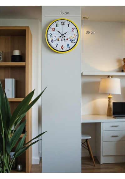 Büro Ev Ofis Duvar Saati İçin 36cm Sarı Çocuk Odası Mekanizma Diğer 22714386