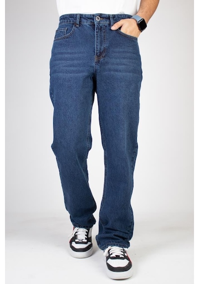 HLT Jeans Erkek Mavi Baggy Fit Bol Kesim %100 Pamuk Denim Loose Jeans Kot Pantolon Leo 001