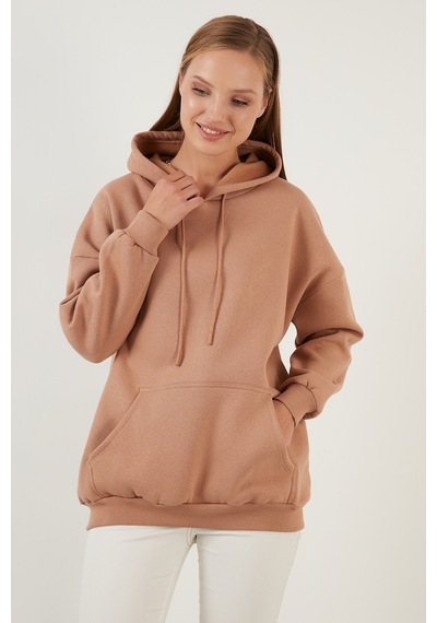 Lela Regular Fit Pamuklu Kapüşonlu Yaka Şardonlu Kışlık 2'Li Paket Bayan Sweat 5863854S2 Bisküvi-Kahve
