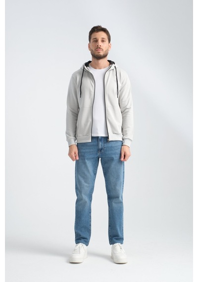 Shooter Sportwear Shooter Erkek Üç İplik Şardonsuz Fermuarlı Kapüşonlu Sweatshirt Taş