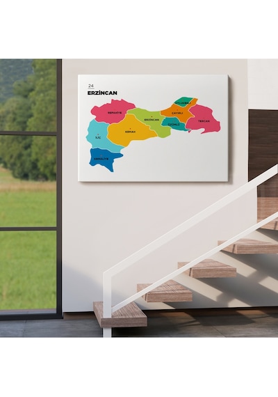 Erzincan İli Ve İlçeler Haritası Dekoratif Kanvas Tablo 1333 150 X 85