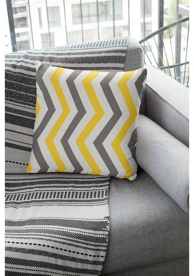 Sarı Zigzag Çift Taraflı Yastık Kırlent Kılıfı Krl137n11