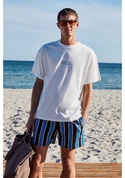 Grımelange Copacabana Erkek Ön Arka Çatlayan Baskı Detaylı %100 Organik Pamuk Oversize Kısa Kollu Beyaz T-shirt