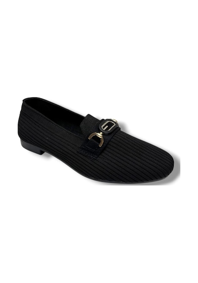 Ceylan Shoes 160-26 Triko Taşlı Toka Anatomik Kadın Babet Sıyah