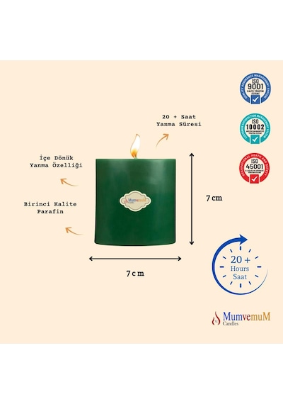 Elma Kokulu 7x7 Yeşil Silindir Mum Yeşil