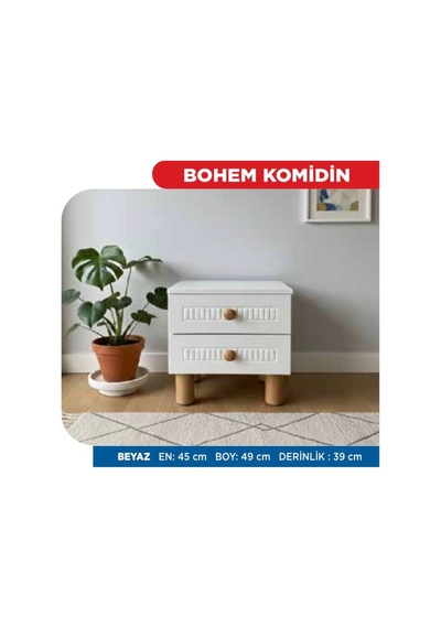 Bohem Komodin 2 Çekmeceli Beyaz Beyaz Bohem Komodin 2 Çekmeceli Beyaz Beyaz