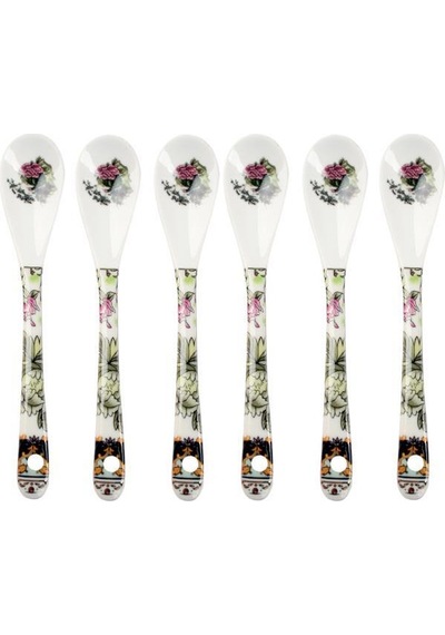 Yeşil Çiçek Desen Porselen 6'lı Çay Kaşık 12Cm