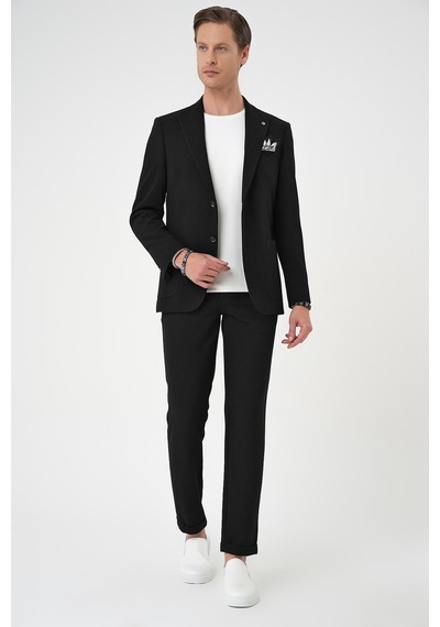 Efor Slim Fit Kırlangıç Yaka Torba Cep Çift Yırtmaç Casual Siyah Ceket C 700 Siyah