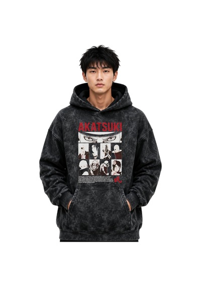 Sevbano Akatsuki Anime Baskılı Unisex Oversize Yıkamalı Premium Hoodie Sw Siyah