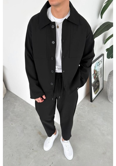 Siyah Patch Detaylı Relaxed Fit Boxy Ceket Siyah