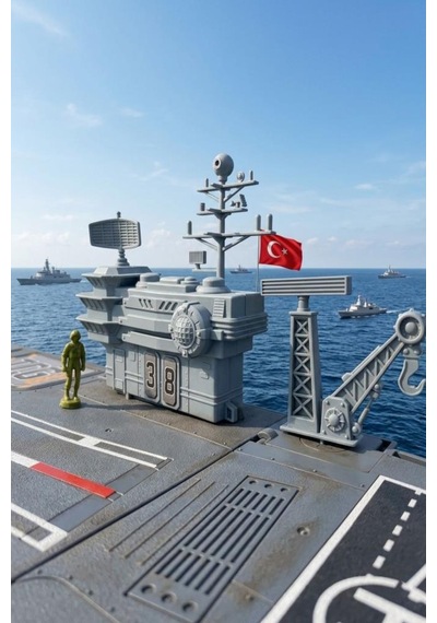 18 Parçalı Fonksiyonel Uçak Savaş Gemisi 88 Cm Asker Figürlü 7 Taşıtlı Oyuncak Uçak Seti 01