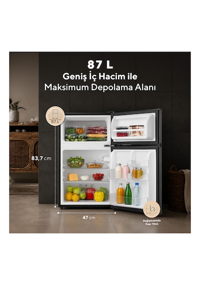 Kumtel HTMF-90EB 87 L Çift Kapılı Mini Buzdolabı