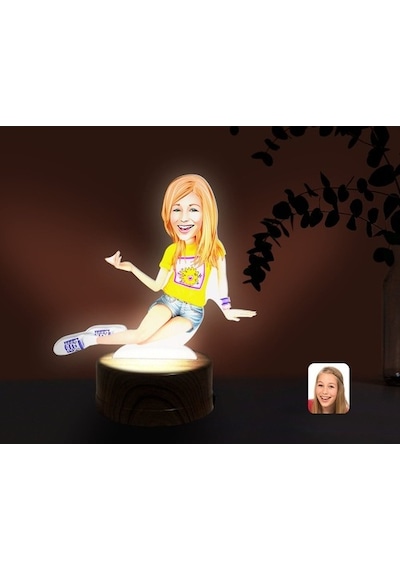 Kişiye Özel Kadın Karikatürlü Dekoratif 3D Biblo Led Işıklı Gece (481496203)