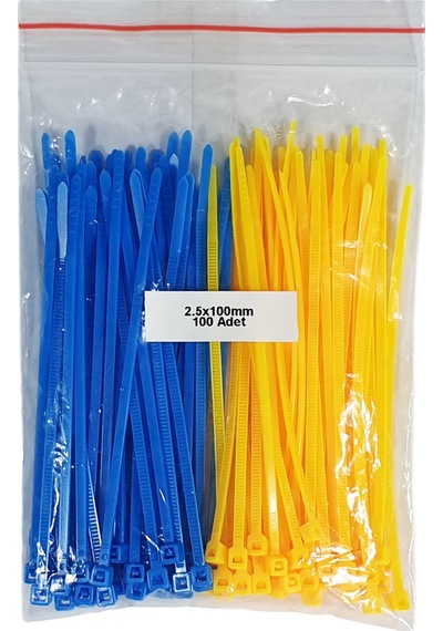 Plastik Kablo Bağı Sarı - Mavi 2,5 x 100 mm Cırt Kelepçe 100 Adet