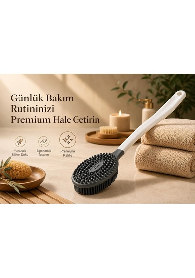 Silikon Sırt Fırçası Uzun Saplı Banyo Ve Duş Fırçası, Çift Taraflı Vücut Masaj Ve Temizlik Fırçası, E