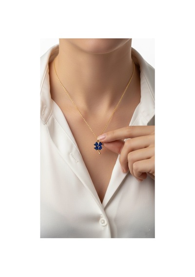 Çekirdekjewelry 925 Ayar Gümüş Safir Taşlı Yonca Kolye Sarı