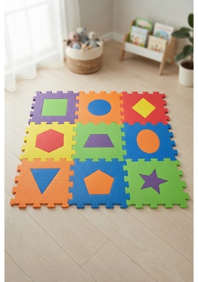 Polimat 33x33 Cm 7 Mm Geometrik Şekiller Eğitici Ve Eğlenceli Yer Puzzle Matı