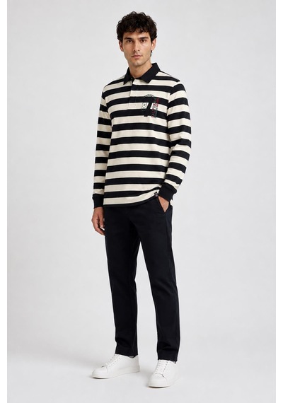 Alexandergardi Çizgili Polo Yaka Sweatshirt Siyah