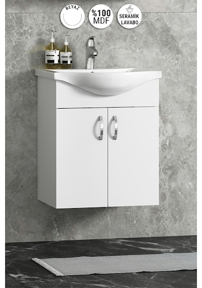 Yıldız 50 Cm Beyaz Mdf Seramik Lavabolu Asma Alt Banyo Dolabı Yıldız 50 Cm Beyaz Mdf Seramik Lavabolu Asma Alt Banyo Dolabı