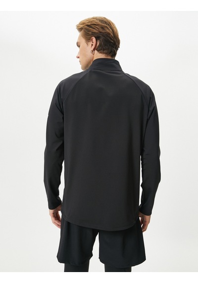 Koton Spor Sweatshirt Yarım Fermuarlı Dik Yaka Slogan Baskılı Siyah 4sam70017nk Siyah