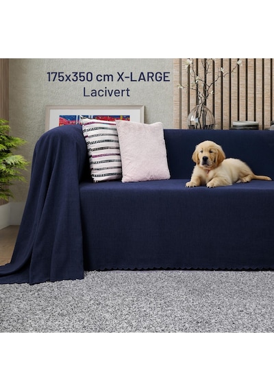 Kaymaz Koltuk Örtüsü Çift Taraflı Mikrofiber Şönil 175x350 Cm Xl- Lacivert Kedi Köpek Ve Çocuk Dostu Lacivert