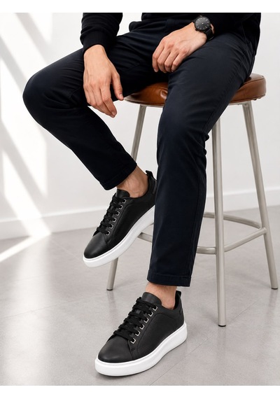 Papucumun Dünyası Erkek Siyah Hakiki Deri Sneaker