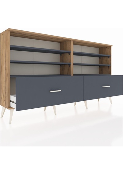 Arges Konsol 6 Raflı 2 Çekmeceli 176x30x99 Çam-antrasit Çam-antrasit