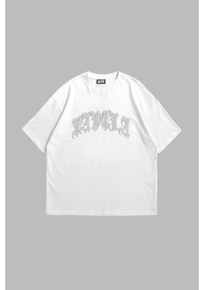 Startmore Favela Taş Baskılı Oversize Unisex Beyaz Beyaz