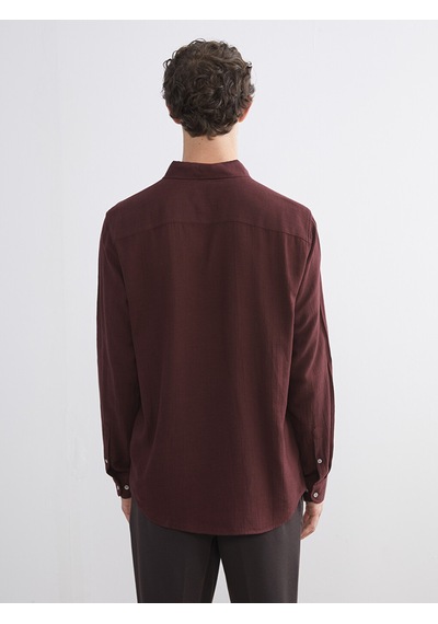 Lcw Vision Bordo Slim Fit Uzun Kollu Armürlü Erkek Gömlek