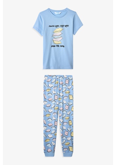 Penti Mavi Kız Çocuk Pillow Pamuklu Pijama Takımı