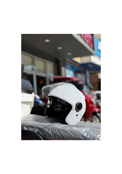 Güneş Vizörlü Kask - Telefon Tutucu Ve Buff  Beyaz