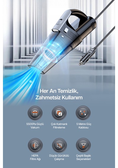 Proseg Pr-as04 6000pa 5v 60w Kablolu Siyah Araç İçi El Süpürgesi