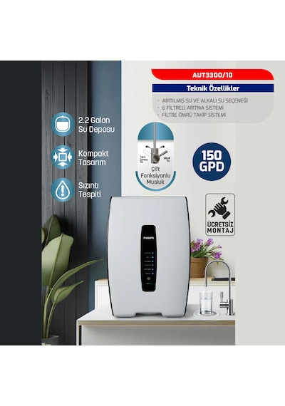 Dijital Ekran Pompalı Su Arıtma Cihazı Aut3300/10 150gpd  Montaj