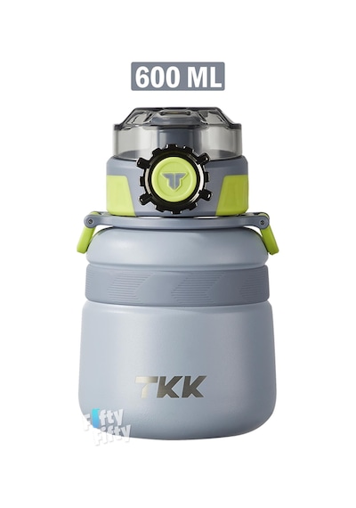 Tkk 600 Ml Çelik Su Matarası Çift Kullanım Pipetli/rahat İçim 12 Saat Sıcak/24 Saat Soğuk Termos -2029-600ml Gri