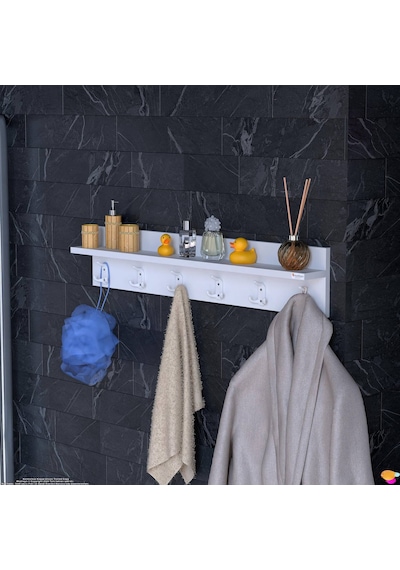 Modilayn Kedi Serisi 86,4x18 Cm 18 Kancalı Banyo Askısı - 6'lı Set Ekstra Düzen Ve Yer Tasarrufu Beyaz
