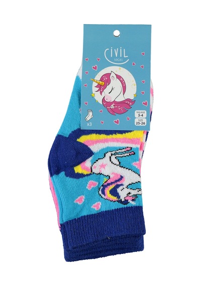 Civil Socks Kız Çocuk 3'lü Çorap 3-12 Yaş Mavi 09a83414424w1 Mavi